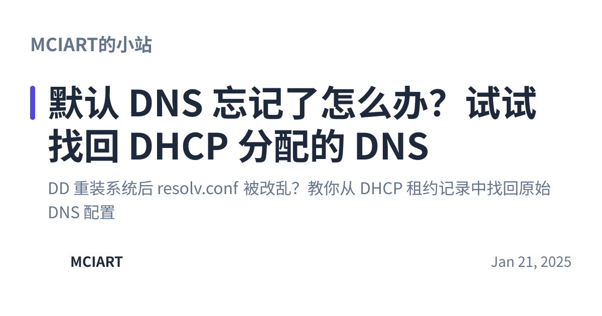 Share preview for 默认 DNS 忘记了怎么办？试试找回 DHCP 分配的 DNS