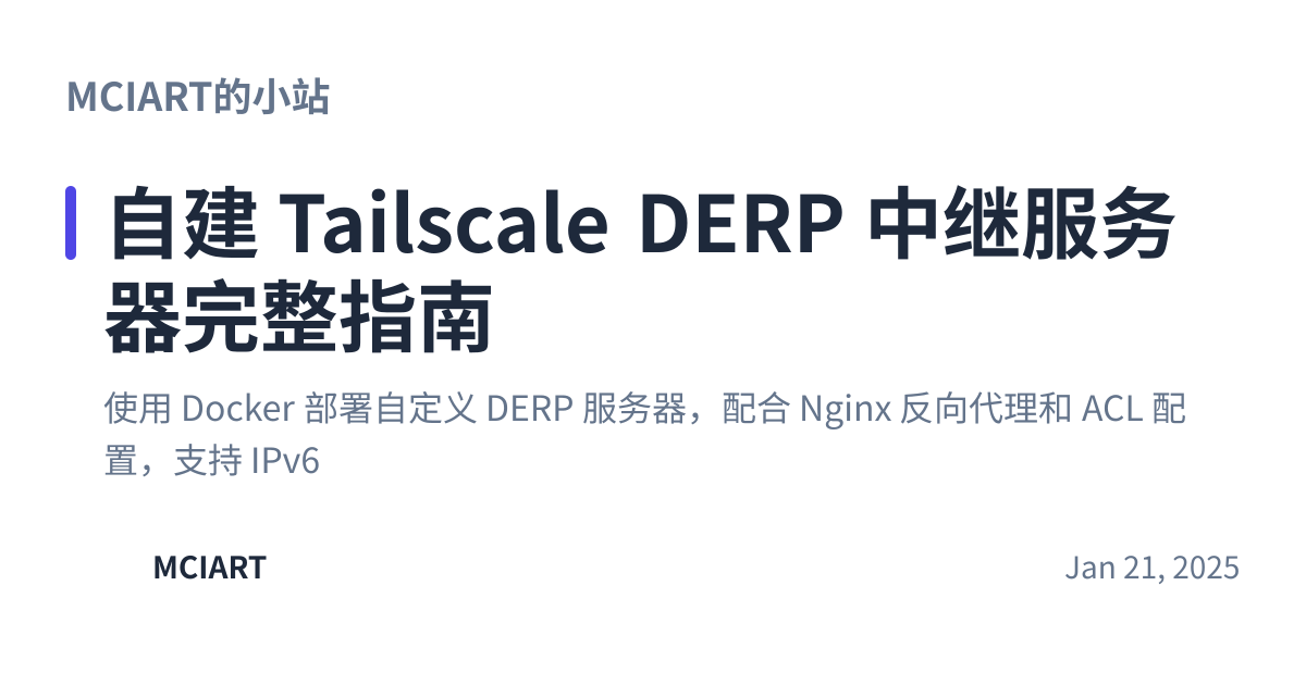 Share preview for 自建 Tailscale DERP 中继服务器完整指南